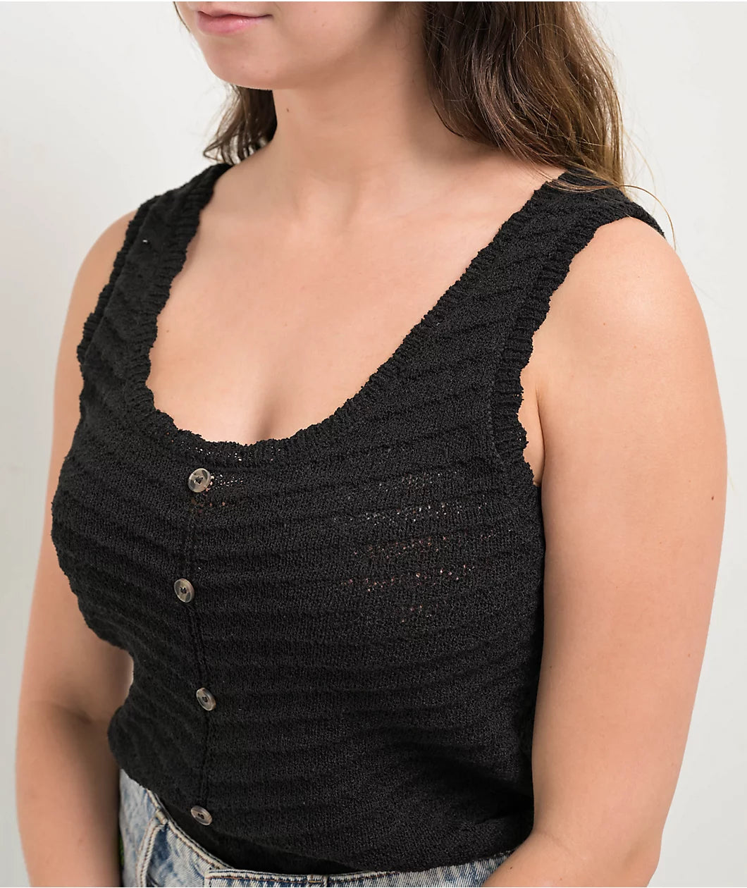 Blu Pepper Camiseta de tirantes negra abotonada