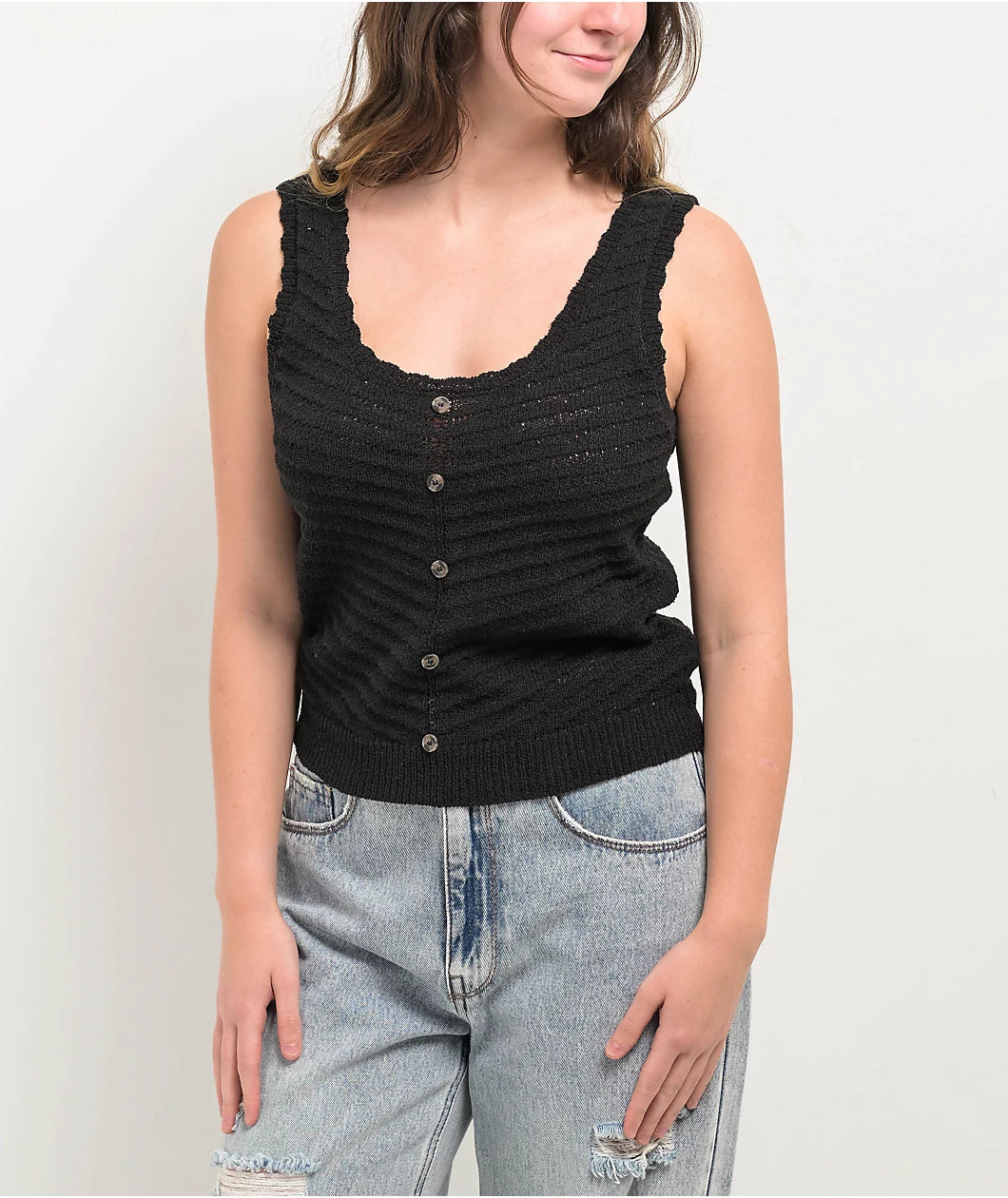 Blu Pepper Camiseta de tirantes negra abotonada