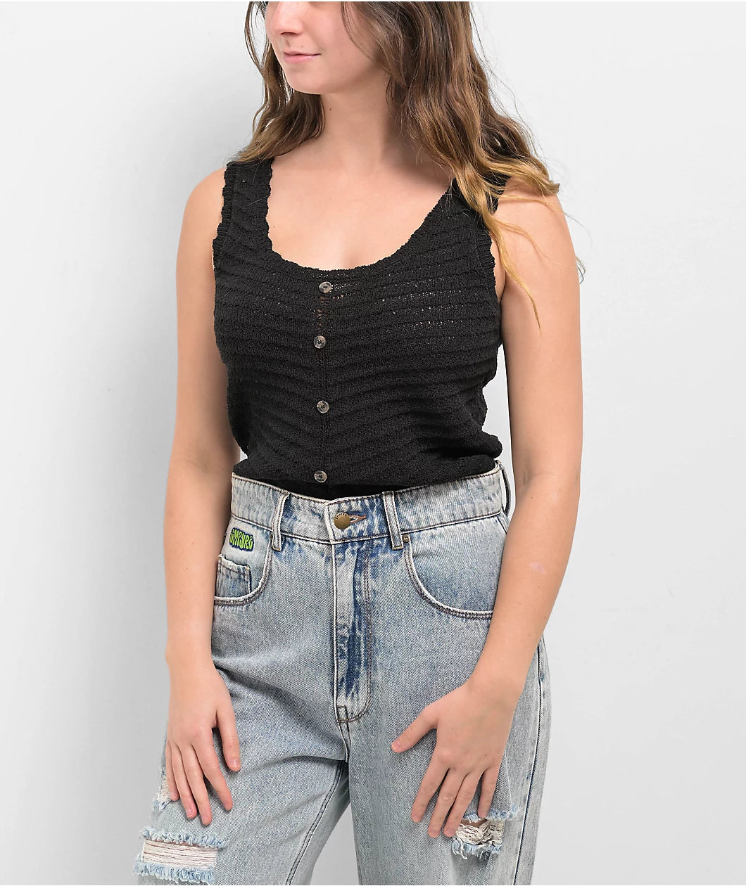 Blu Pepper Camiseta de tirantes negra abotonada