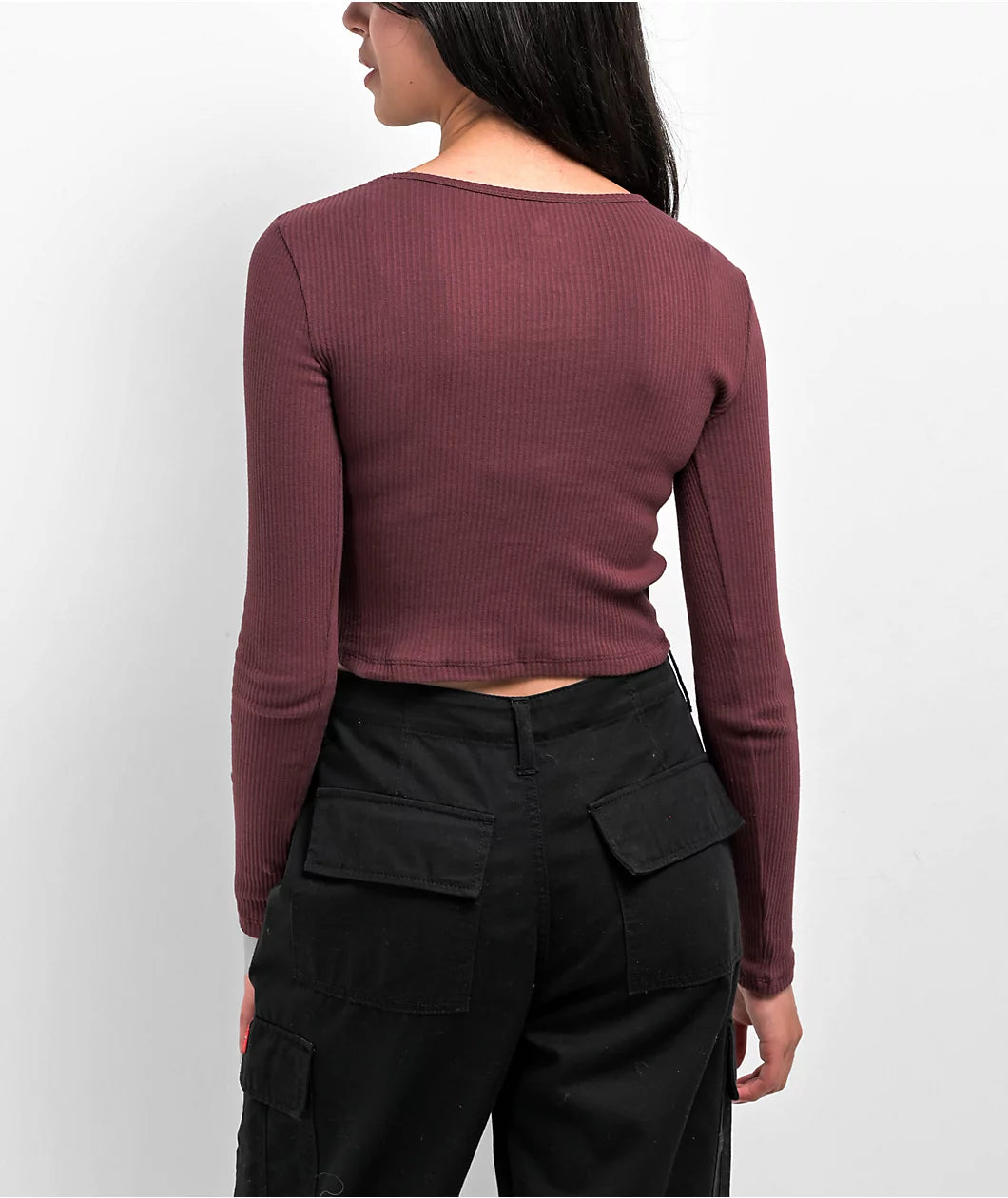 Top corto de manga larga Fivestar Cutout Deep Plum