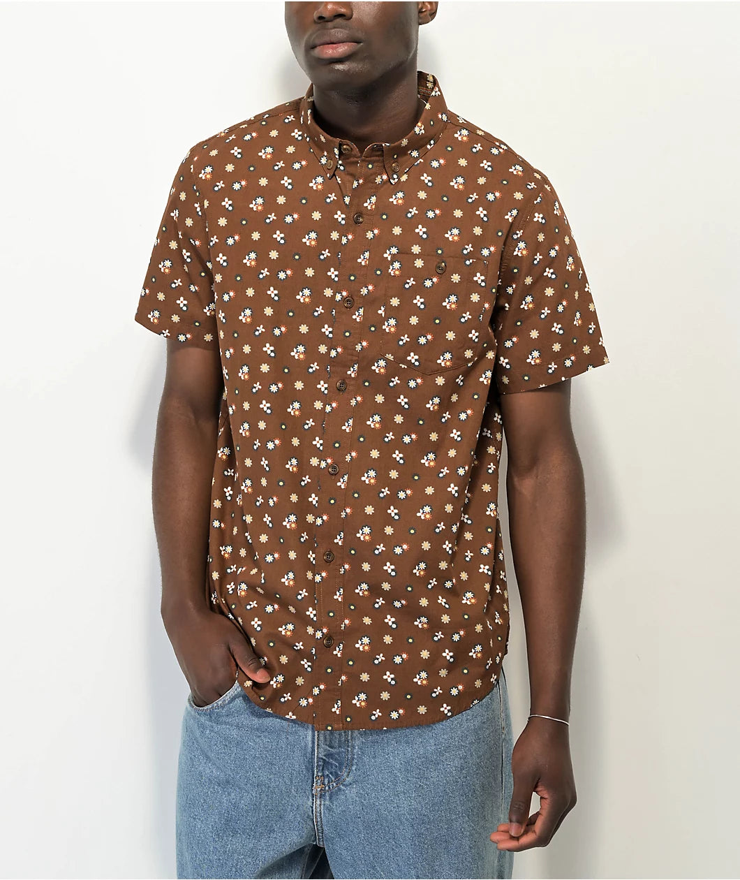 Dravus Everett Camisa marrón de manga corta con botones